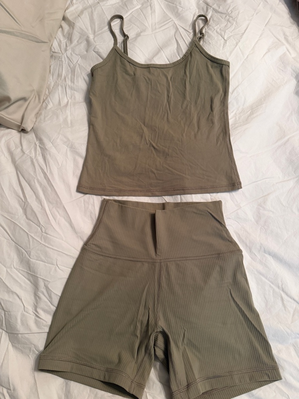 Aritzia Olive Ribbed Tank and High-Waist Shorts Set